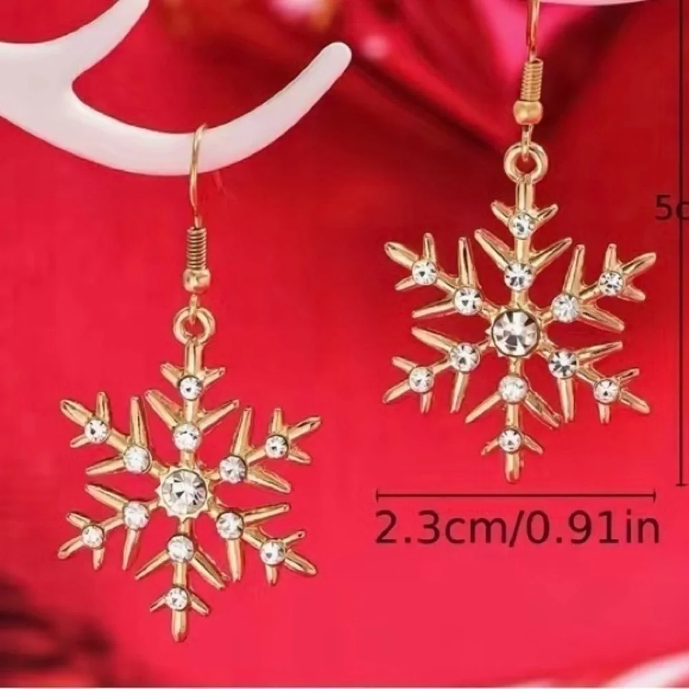 18k Gold Plated Snowflake Rhinestone Dangle Earrings